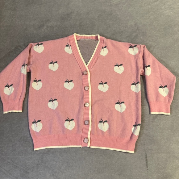 Soft Girl Kawaii Cardigan Pink Peaches Medium Coquette Cottagecore Y2K Granny - Picture 1 of 8